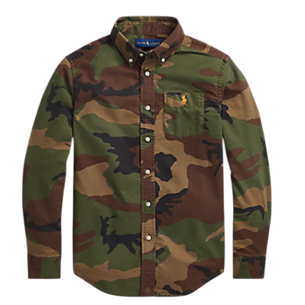 Boys Size Medium (10-12) Ralph Lauren Camo Cotton Oxford Long Sleeve Shirt